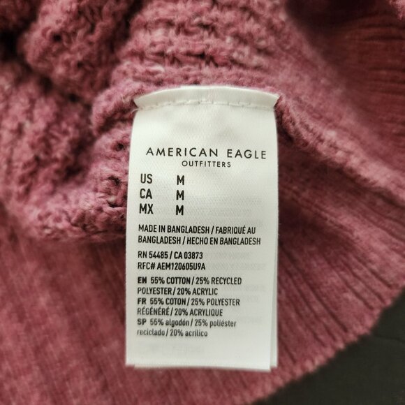 American Eagle Pink Waffle-Knit Sweater M Cozy Cotton Blend Long Sleeve - Picture 4 of 9